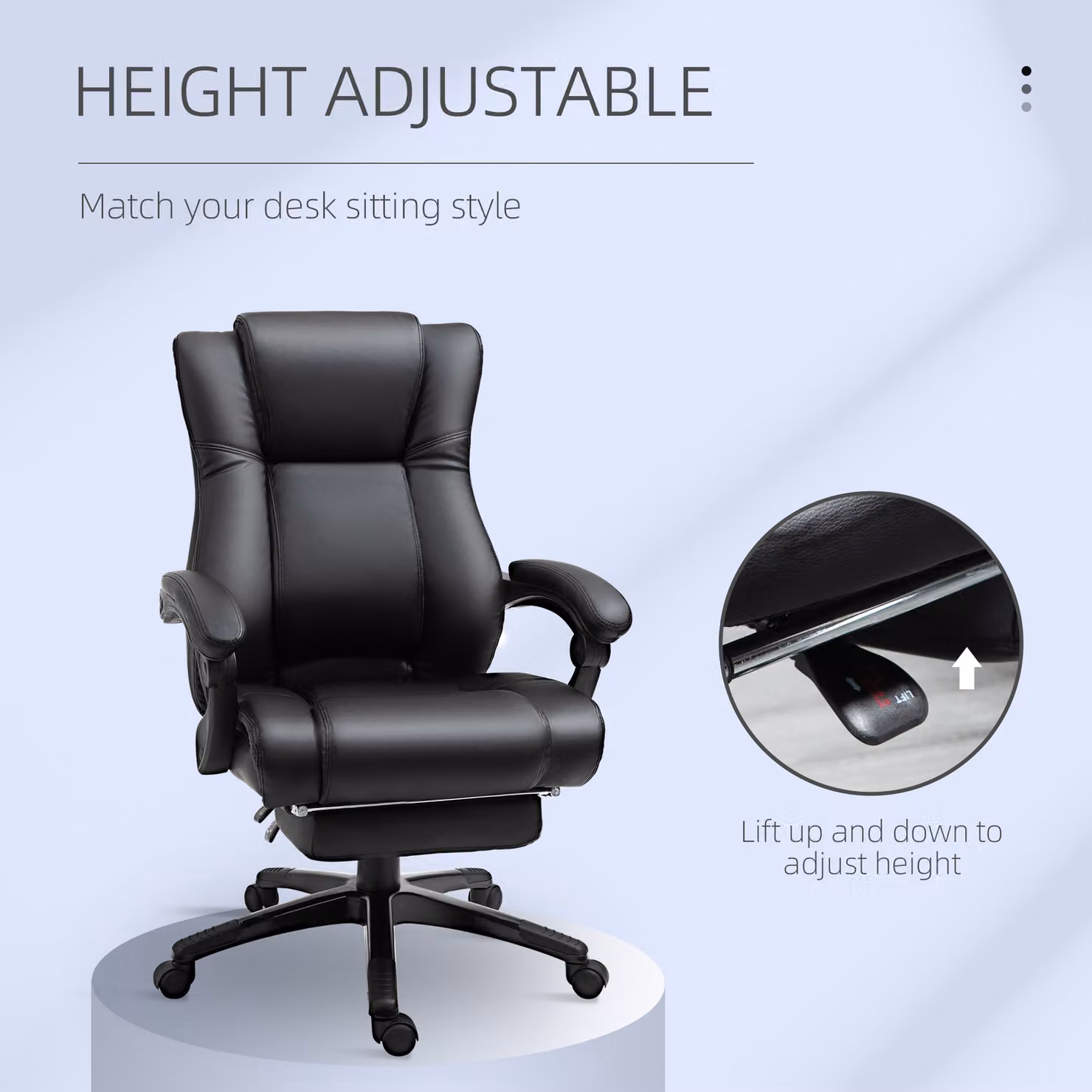 Vinsetto Executive Home Office Swivel Chair with Footrest and Headrest in Black PU Leather – 4