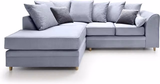 Abakus Direct Chicago Left-Hand Corner Sofa in Silver Blue Velvet with Scatter Cushions