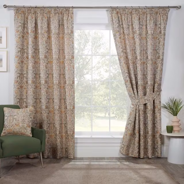 Terrys Kyoto Floral Pencil Pleat Curtains in Beige