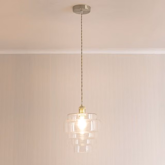 ValueLights Lane 5 Tier Layered Glass Ceiling Pendant Light in Clear and Brushed Chrome – 1