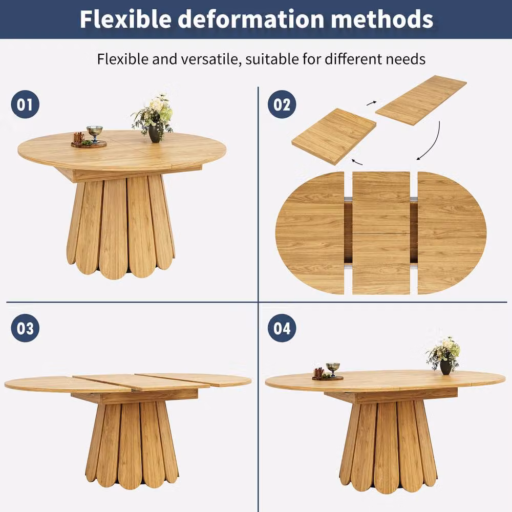 ModernLuxe 6-seater extendable round dining table in brown with butterfly leaf, W/D/H: 118 x 118 x 76.8 cm – 4