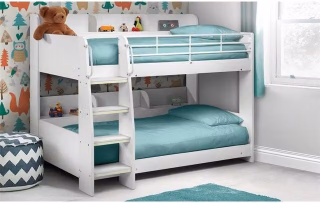 Ashfield Modern White Solid Pine Bunk Bed with USB Charging Port, W/D/H: 159 x 90 x 190 cm