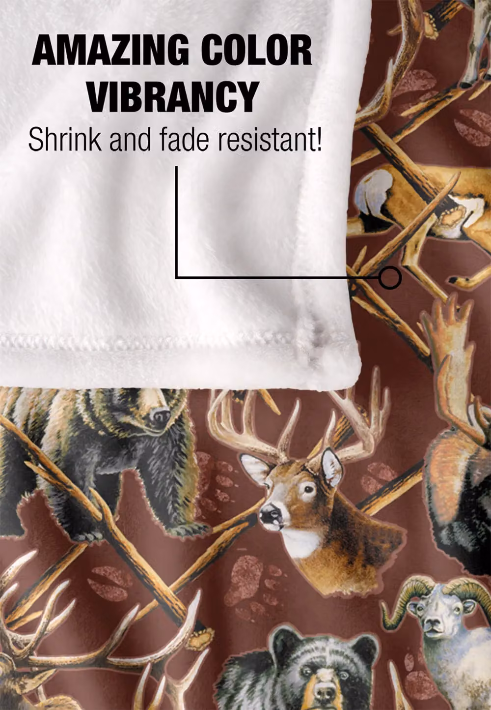 JQ Licensing Big Game Elk, Deer and Bear Hunting Pattern Super Soft Fleece Throw Blanket, White, W/D/H: 152 x 127 cm – 4