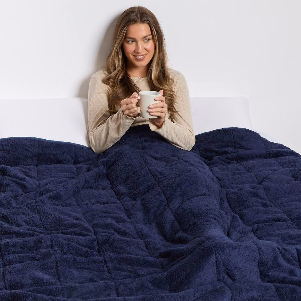 OHS Navy Teddy Fleece 10kg Weighted Blanket, W/D/H: 150 x 200 cm – 2