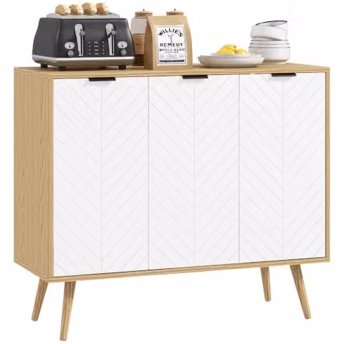 HOMCOM Modern White Sideboard Buffet Cabinet with Geometric Design for Kitchen and Dining Room, W: 91.5 cm – 1