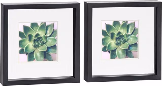 Nicola Spring Pack of 2 Square 3D Box Photo Frames in Black and Grey, W/H: 25.4 x 25.4 cm