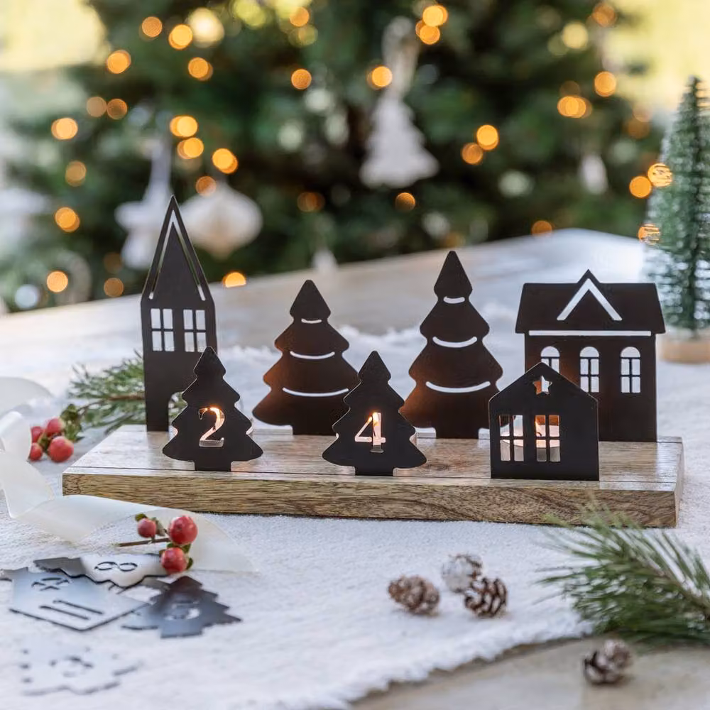 Lemon Pavilion Furniture and Decor Rustic Advent Tealight Candle Holder in Black and Multicolour, W/D/H: 28 x 9 x 13.5 cm – 2