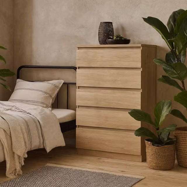 Wyld Haus Budapest Tall Chest of Drawers in Natural Oak Effect with 5 Drawers – 1