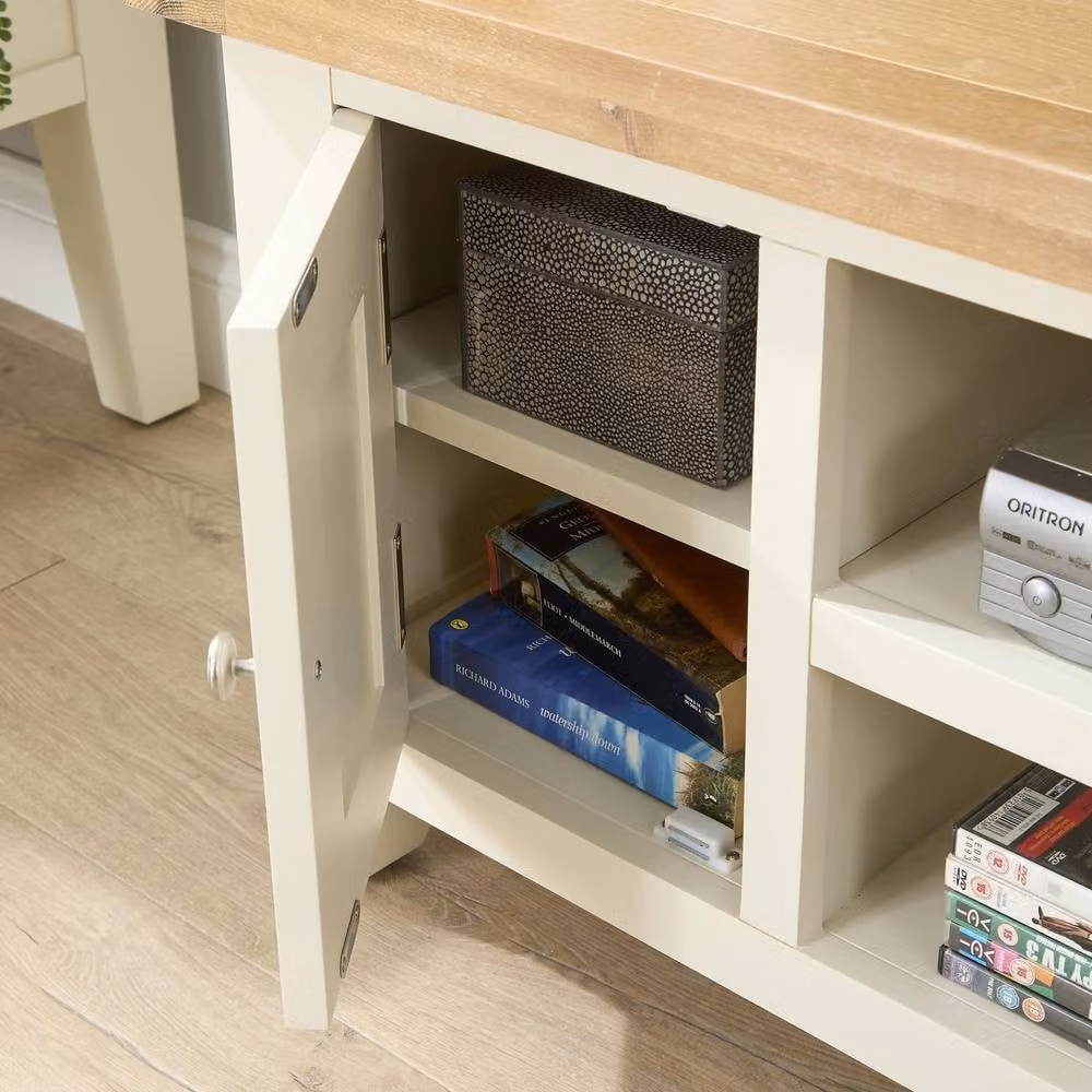 Home Source White Wooden TV Stand with 2 Doors and 2 Shelves, W: 120 cm, D: 37 cm, H: 50 cm – 5