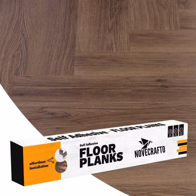 Novecrafto Self Adhesive Wood Look Vinyl Floor Planks, Pack of 10, Brown, W: 91.4 cm, D: 15.2 cm