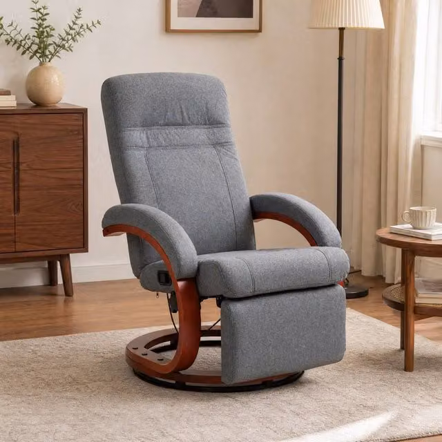 STILVORA Grey Fabric Recliner Chair with Ottoman and 360 Degree Swivel