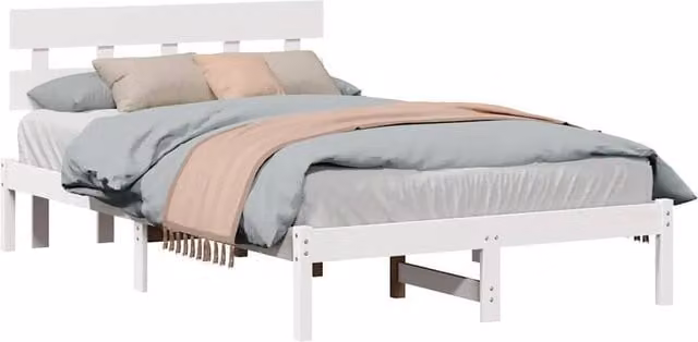Berkfield Home White Solid Wood Pine Bed Frame with Headboard W/D/H: 140 x 190 x 80.5 cm