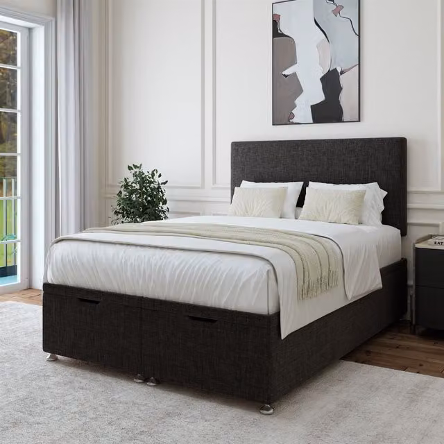 Bedmaster Linen Ottoman Divan Base and Plain Headboard in Charcoal Grey, W/D/H: 120 x 200 cm – 1