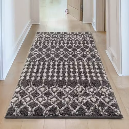 THE RUGS Moroccan Design Rectangular Rug in Grey and White, W/D/H: 60 x 110 x 1 cm – 2