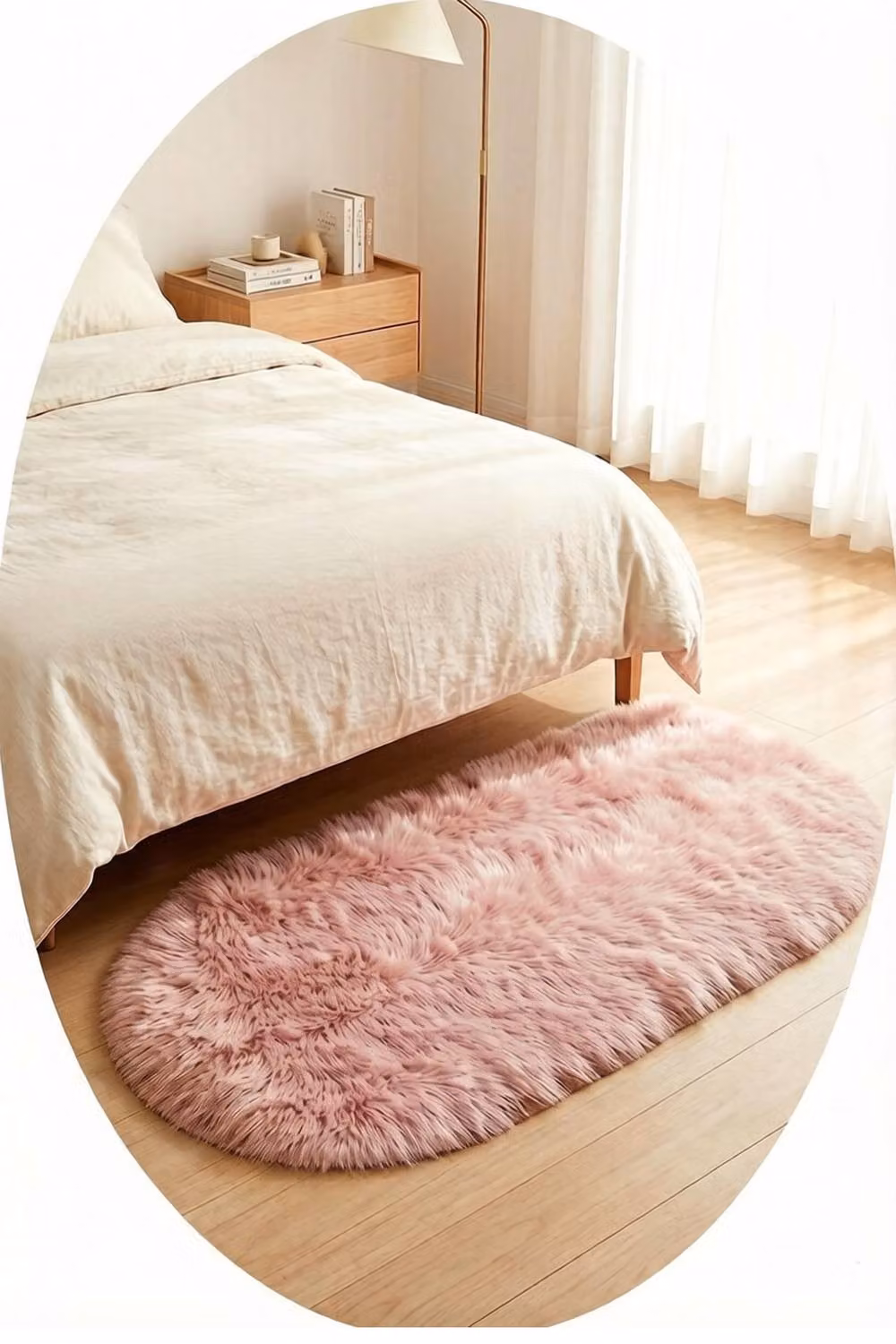 Garden Sanctuary Pink Oval Super Soft Shaggy Faux Fur Area Rug W: 60 cm, D: 90 cm – 2