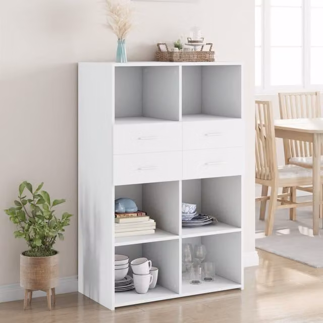 Berkfield Home White Modern Highboard in MDF, W/D/H: 80 x 42.5 x 124 cm