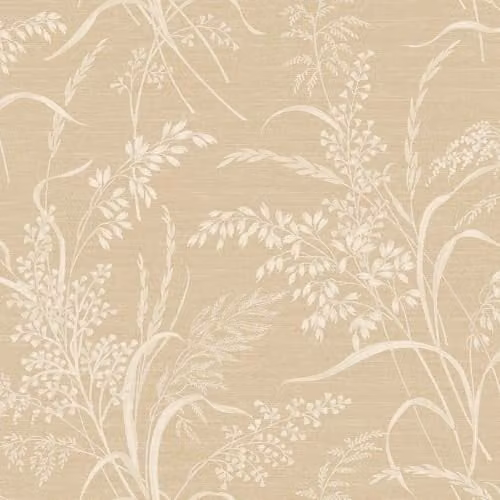 Grandeco Prairie Meadow Sprigs and Grasses Textured Botanical Floral Wallpaper in Beige