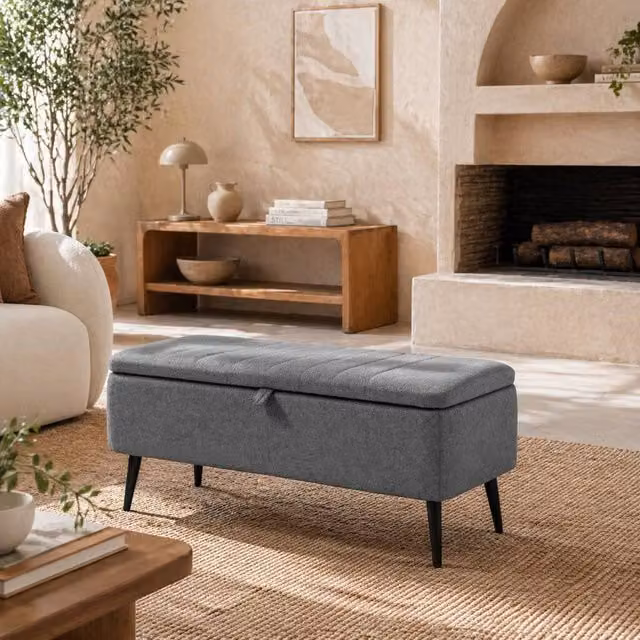 Wyld Haus Rectangular Upholstered Storage Ottoman Bench in Grey