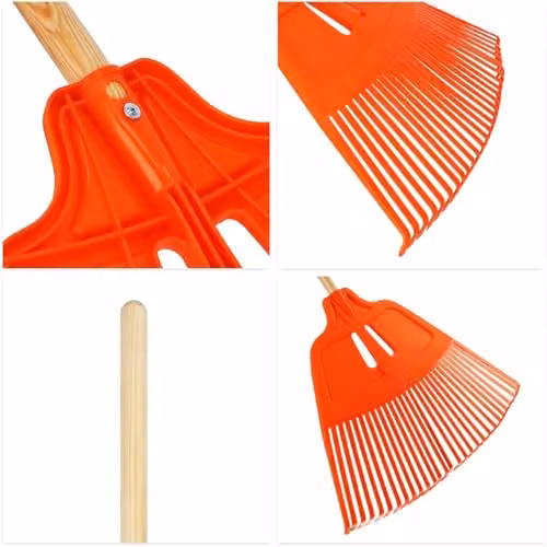 SolaDirect Heavy-Duty Garden Rake with 19 Plastic Tines and Wood Handle, Orange, Width: 44 cm, Length: 57 cm – 5