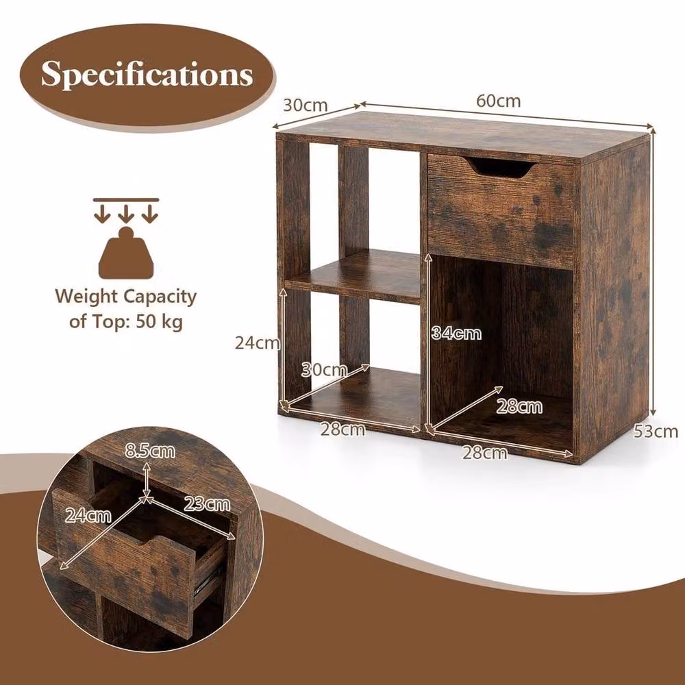 KORVIXA 3-Tier Wooden End Table in Brown, W/D/H: 100 x 100 x 53 cm – 2