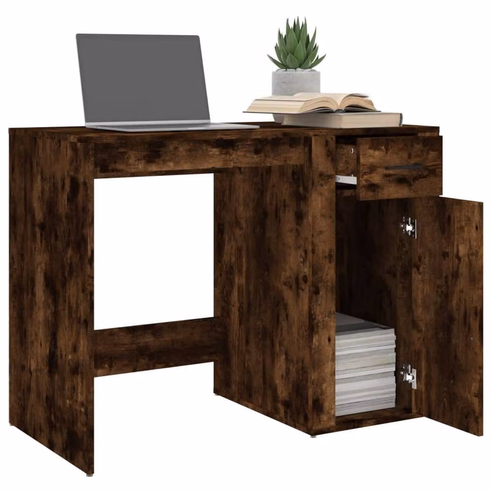 Berkfield Home Elegant Writing Desk in Smoked Oak Brown, W/D/H: 100 x 49 x 75 cm – 4