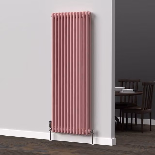 Lux Heat Vertical Coloured Column Radiator in Pastel Pink, H 150 cm x W 56 cm