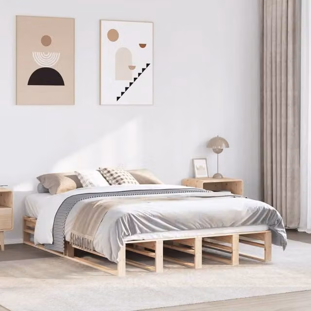 Berkfield Home Small Double Solid Wood Pine Bed Frame in Brown, W/D/H: 120 x 200 cm