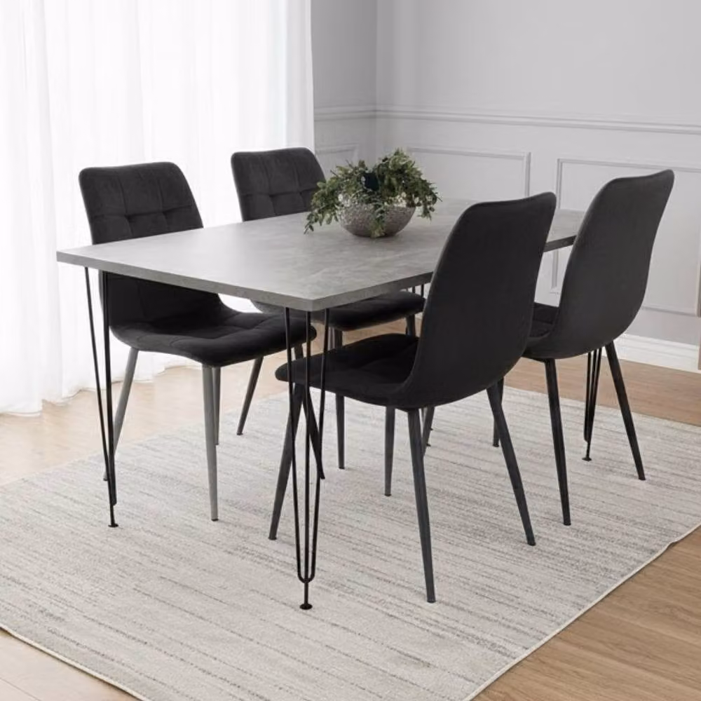 KOSY KOALA Modern Grey Dining Table and 4 Black Velvet Chairs Set – 2