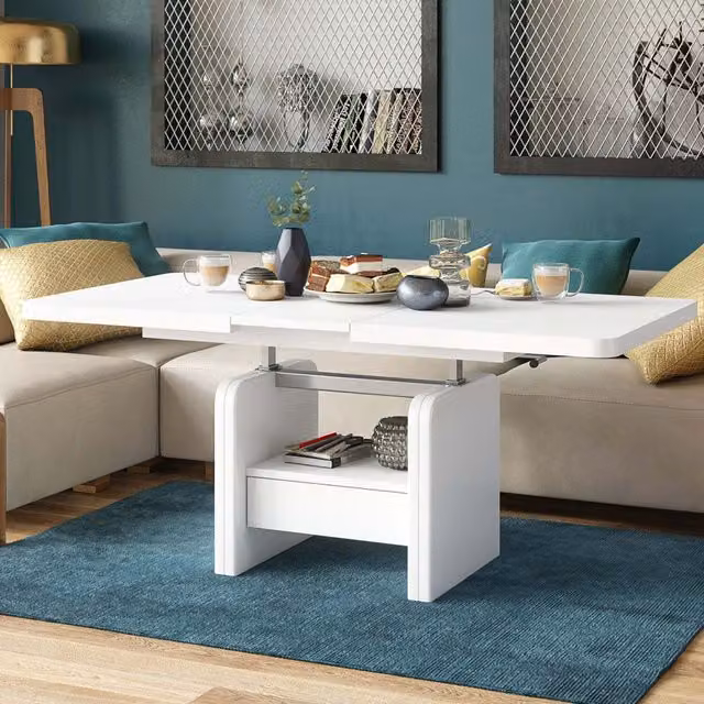 Heze Furniture Lexus 2 in 1 Extending Coffee Table with Lift Mechanism, White