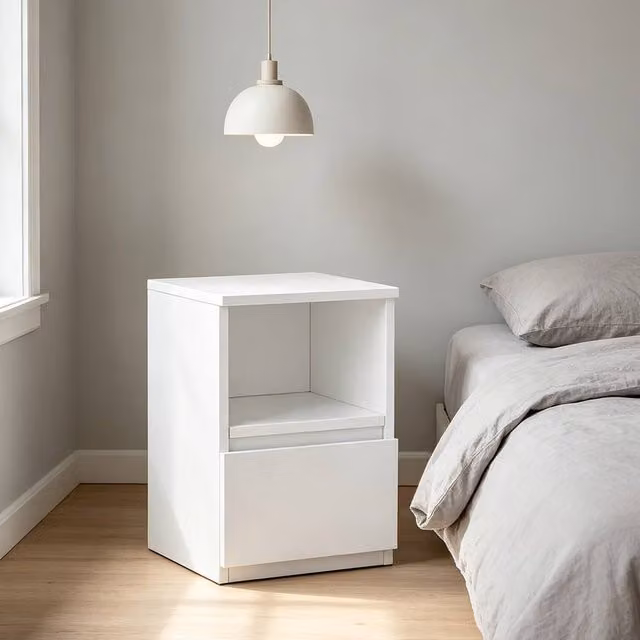 SPETLEK White Bedside Table with Drawers and Matt Finish for Bedroom or Office