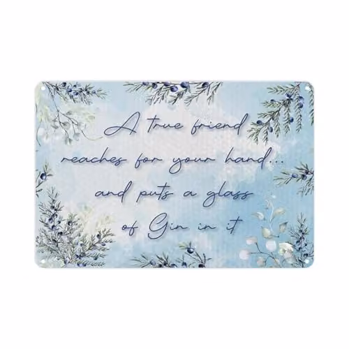 Purely Home Blue Gin Quote Metal Wall Plaque, W: 28.3 cm, H: 19.7 cm
