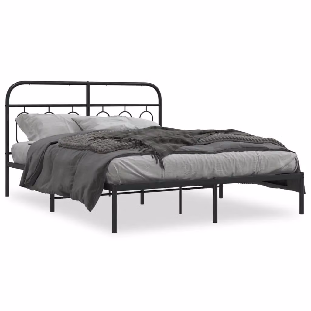 Berkfield Home Metal Bed Frame with Headboard in Black, W: 135 cm, L: 190 cm – 2