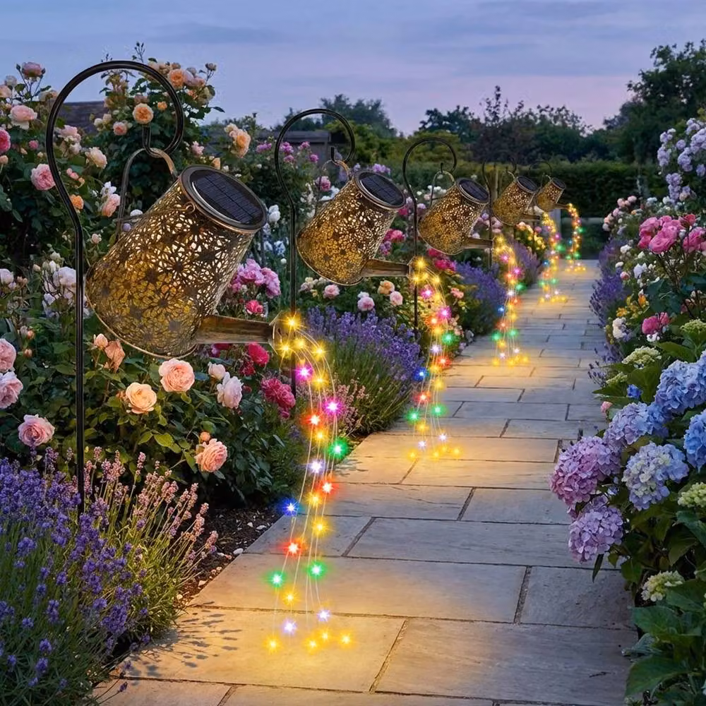 NESTLUNE Solar LED Watering Can Hollow Outdoor Garden Decor Lamp in Bronze – 4