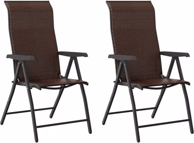 Berkfield Home Set of 2 Brown Poly Rattan Folding Garden Chairs – 1