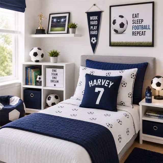 60 SECOND MAKEOVER Personalised Football Cushion Cover in Navy Blue, W/D/H: 40.64 x 40.64 x 40.64 cm – 1