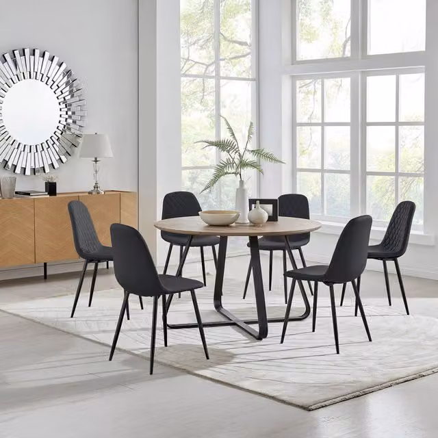 FurnitureboxUK Santorini Brown Round Dining Table and 6 Corona Black Leg Chairs