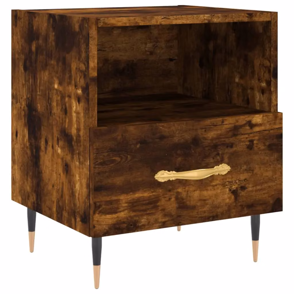 Berkfield Home Set of 2 Smoked Oak Bedside Cabinets in Brown, W/D/H: 40 x 35 x 47.5 cm – 4