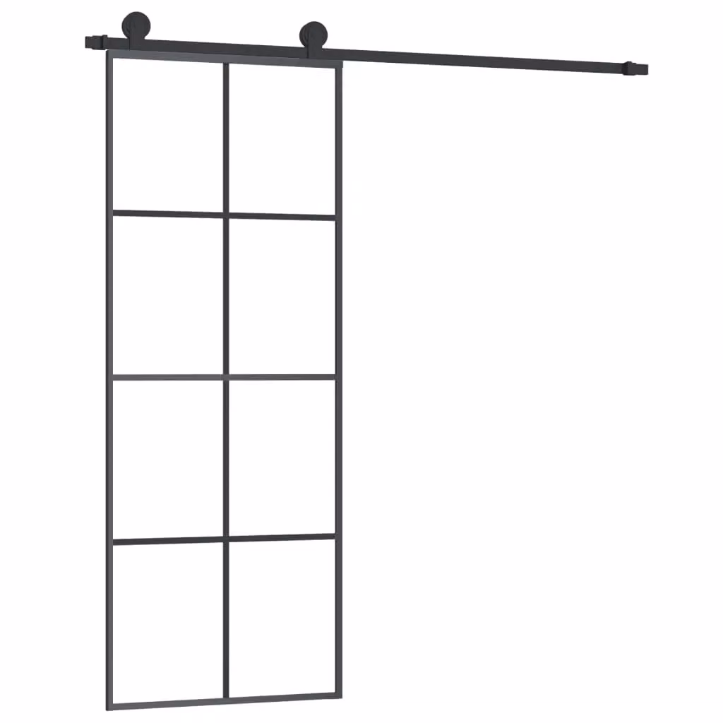 Berkfield Home Industrial Sliding Door with Hardware Set, Black ESG Glass and Aluminium, W: 76 cm, H: 205 cm – 2