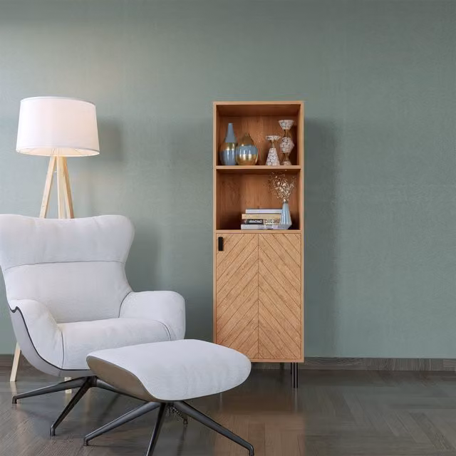 Seconique Leon 1 Door 2 Shelf Cabinet in Medium Oak and Black