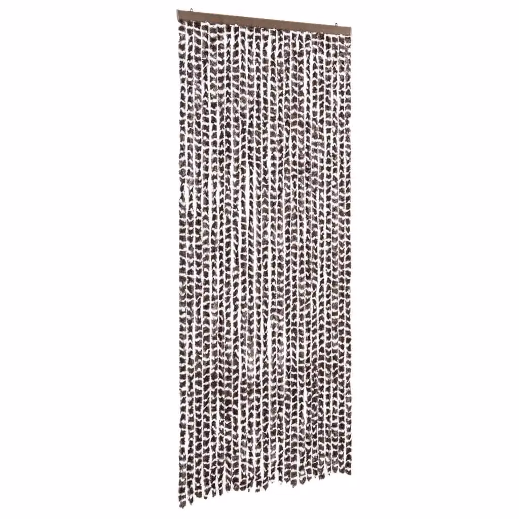 Berkfield Home Chenille Fly Curtain in Brown and White, W/H: 100 x 200 cm – 2