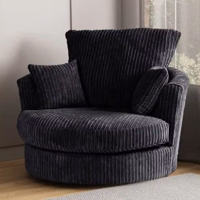 SquareBoxx Lennox Black Fabric Swivel Tub Chair with Armrests