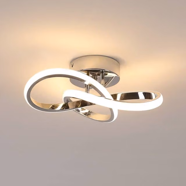 Pheashine Chrome Loop LED Ceiling Light, 30W, 3000K Warm White, Silver Aluminium, W/D/H: 30 x 30 x 10 cm