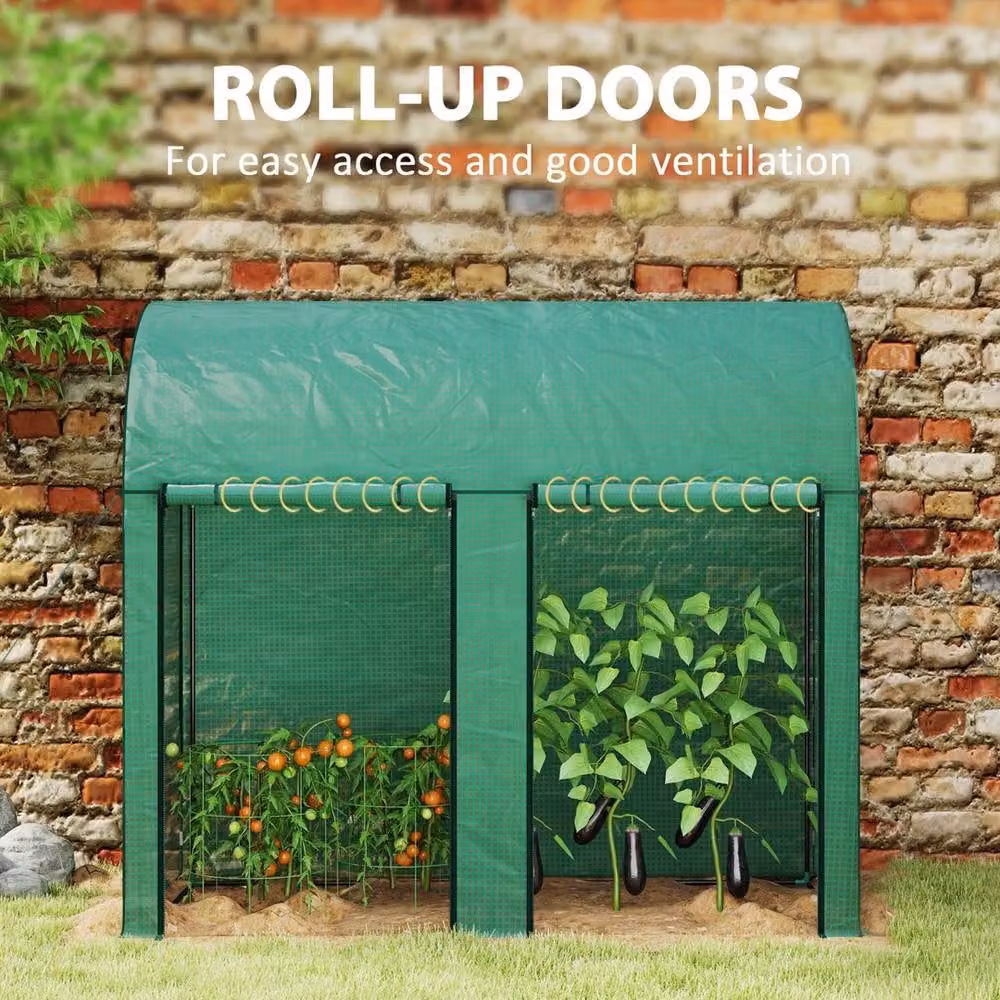 VOGREX Green Small Tomato Greenhouse with Roll-up Zipped Doors, W/D/H: 200 x 100 x 178 cm – 3