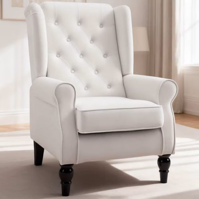 ERGOVEXA Wingback Accent Chair in Beige Fabric with Solid Wood Frame, W/D/H: 74.0 x 102.0 x 86.0 cm – 1