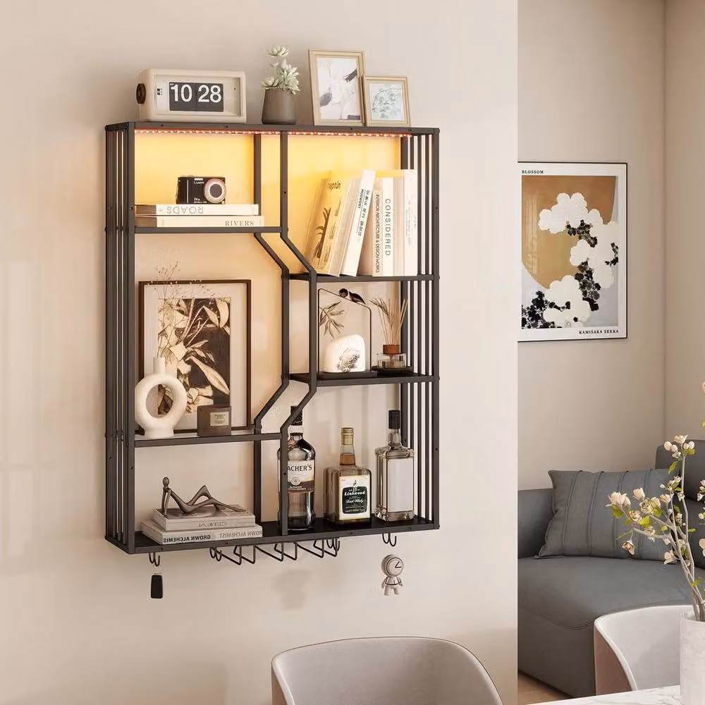 FORGEVIO Wall Mounted Metal Wine Rack with Integrated RGB Lighting in Black – 4
