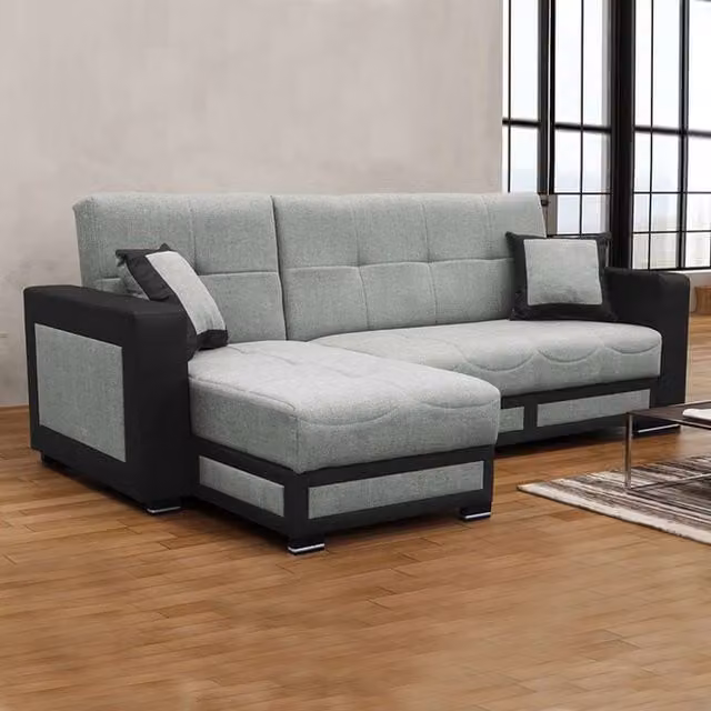 Sliding Wardrobes 4U Terrian Grey Fabric Left Corner Sofa Bed with Ottoman Storage and Scatter Cushions