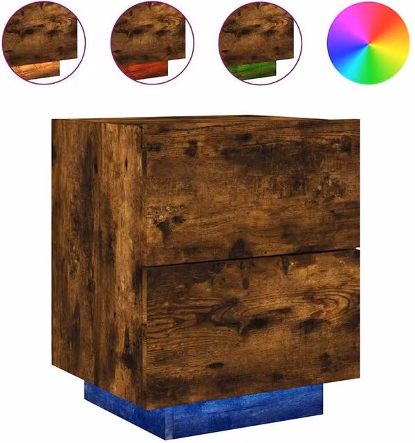 Berkfield Home Modern Bedside Cabinet with Integrated LED Lights in Smoked Oak Brown