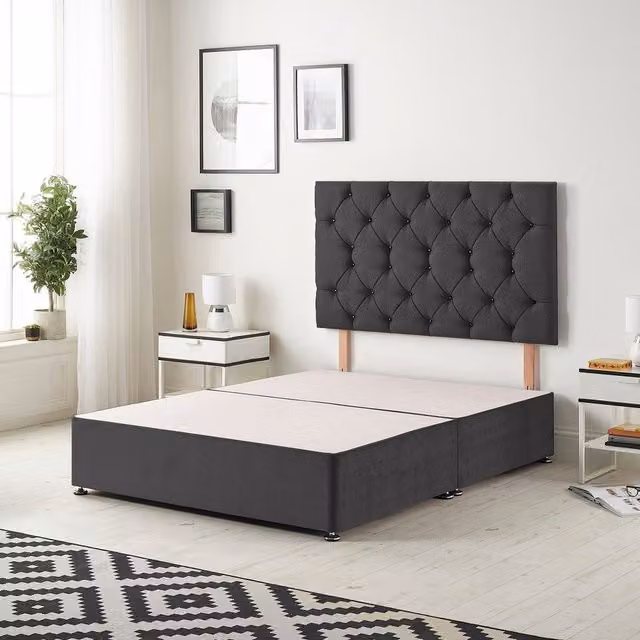 Somnior Beds Ltd Anthracite Grey Velvet Upholstered Divan Bed Base with Drawers W/D/H: 180 x 200 cm