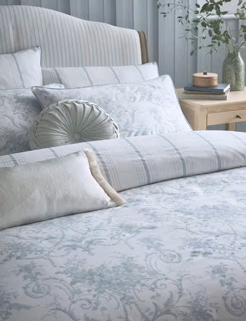 Laura Ashley Tuileries 2 Pack Pure Cotton Floral Pillowcases, Light Blue