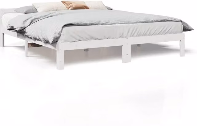 Berkfield Home White Solid Wood Pine Bed Frame W/D/H: 160 x 200 x 56 cm